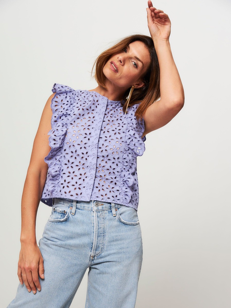 Women Essentiel Antwerp Tops And Blouses | Damanna, Cotton Open Worked Blouse Lavender