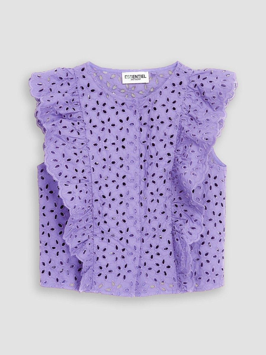 Women Essentiel Antwerp Tops And Blouses | Damanna, Cotton Open Worked Blouse Lavender