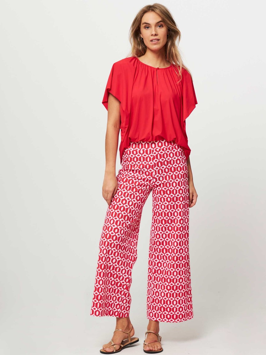 Women Studio Anneloes Pants And Jumpsuits | Max, Medium Travel Jersey Trousers With Print Red