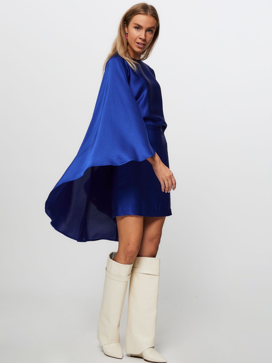 Women Essentiel Antwerp Dresses And Tunics | Ediamond, Woven Cape Dress Cobalt