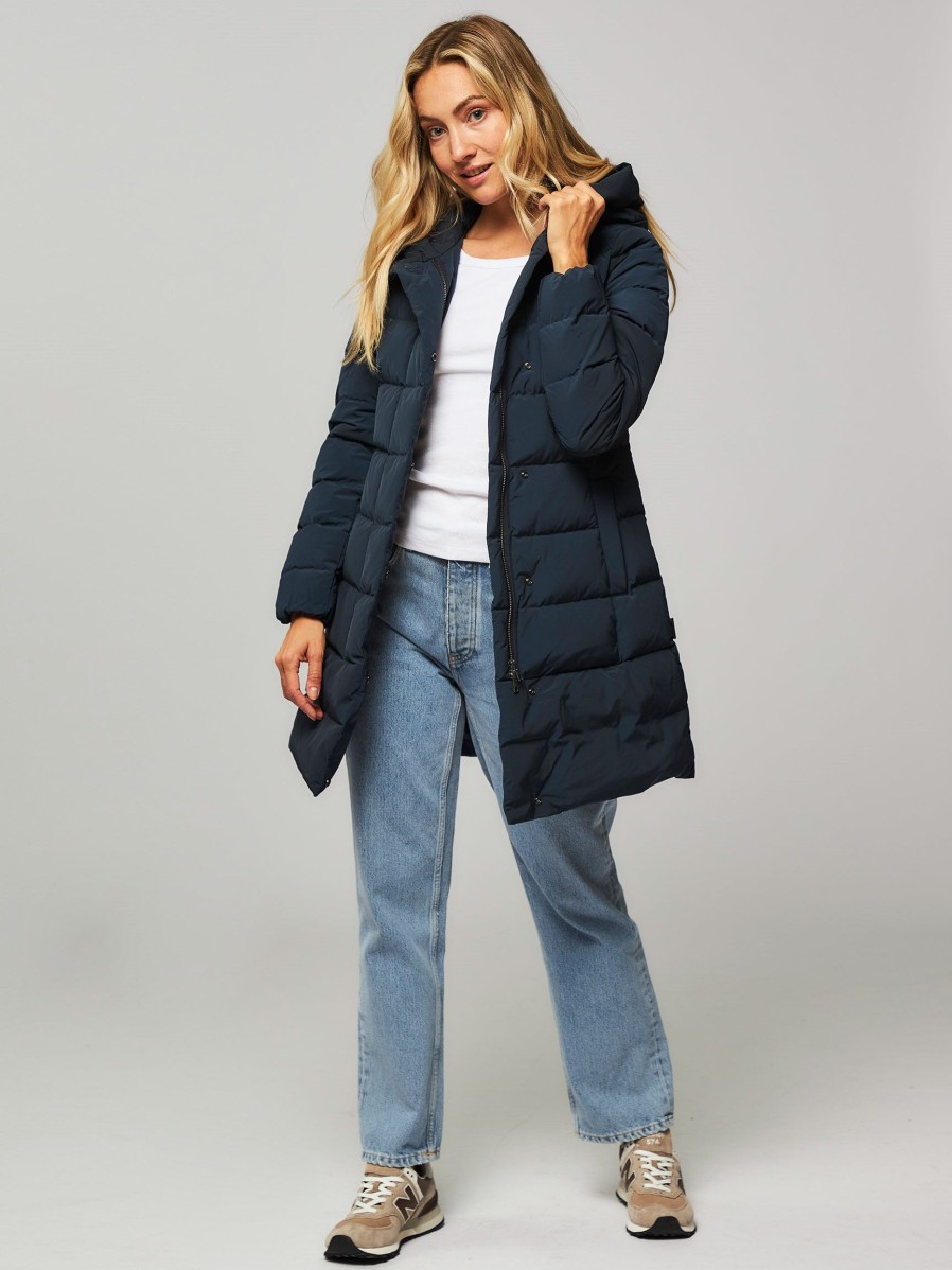 Women Woolrich Outerwear | Prescott, Woven Padded Parka Dark Blue