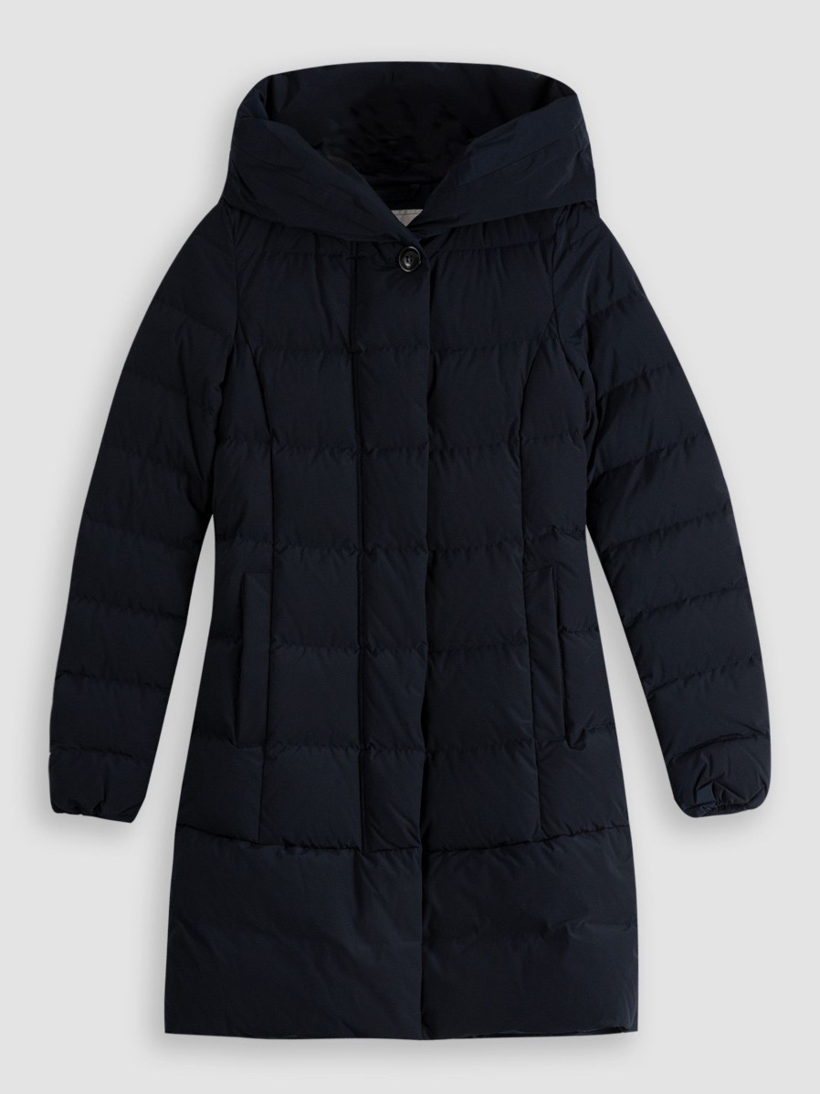 Women Woolrich Outerwear | Prescott, Woven Padded Parka Dark Blue