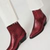 Women Silver Grace Boots | Hudson, Leather Metallic Western Boots Bordeauxred