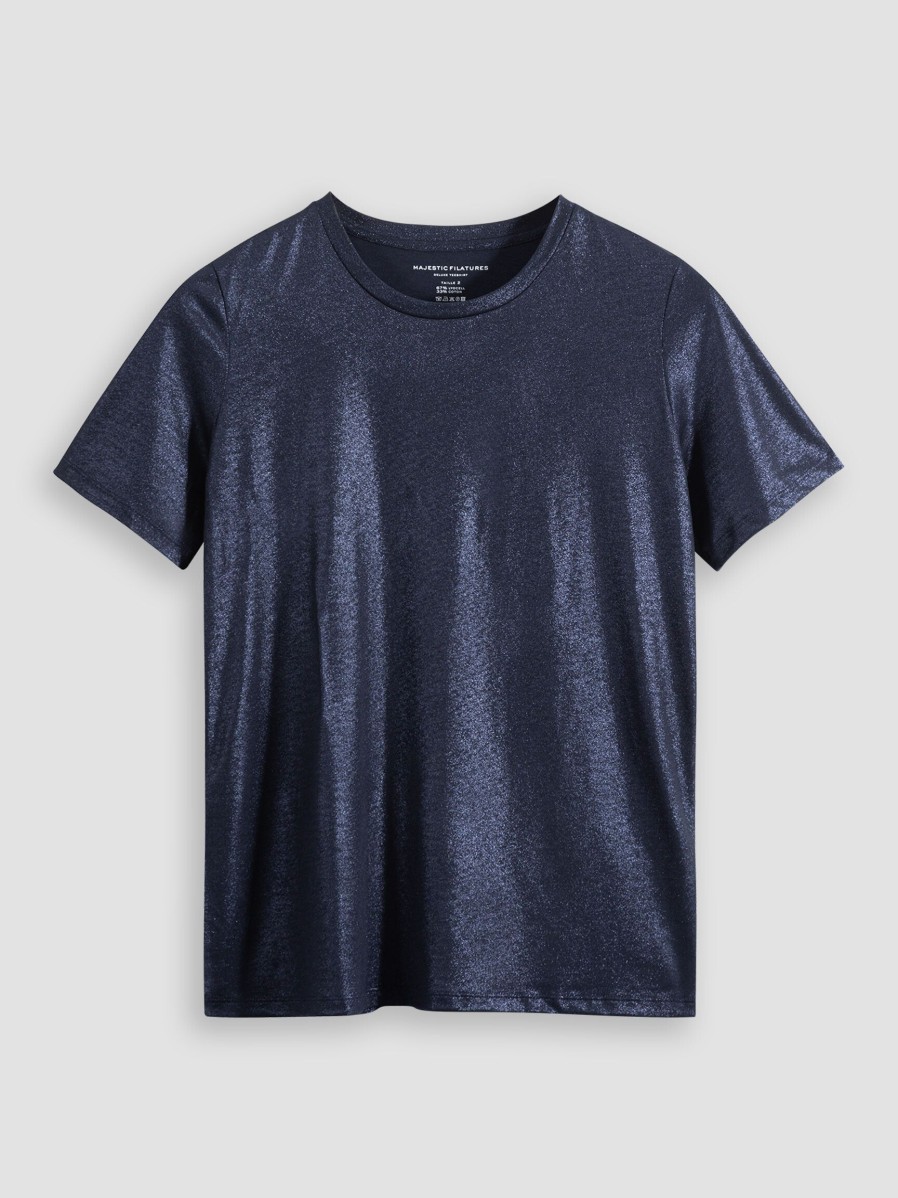 Women Majestic Filatures Tops And Blouses | Lyocell/Cotton Mix Slub T-Shirt With Lurex Dark Blue