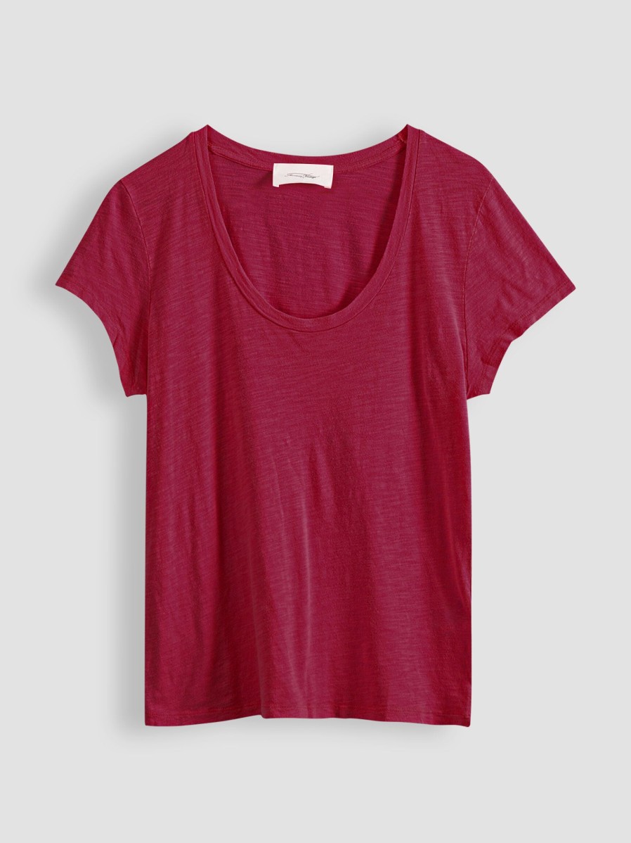 Women American Vintage Tops And Blouses | Jacksonville, Cotton Mix Slub T-Shirt Red