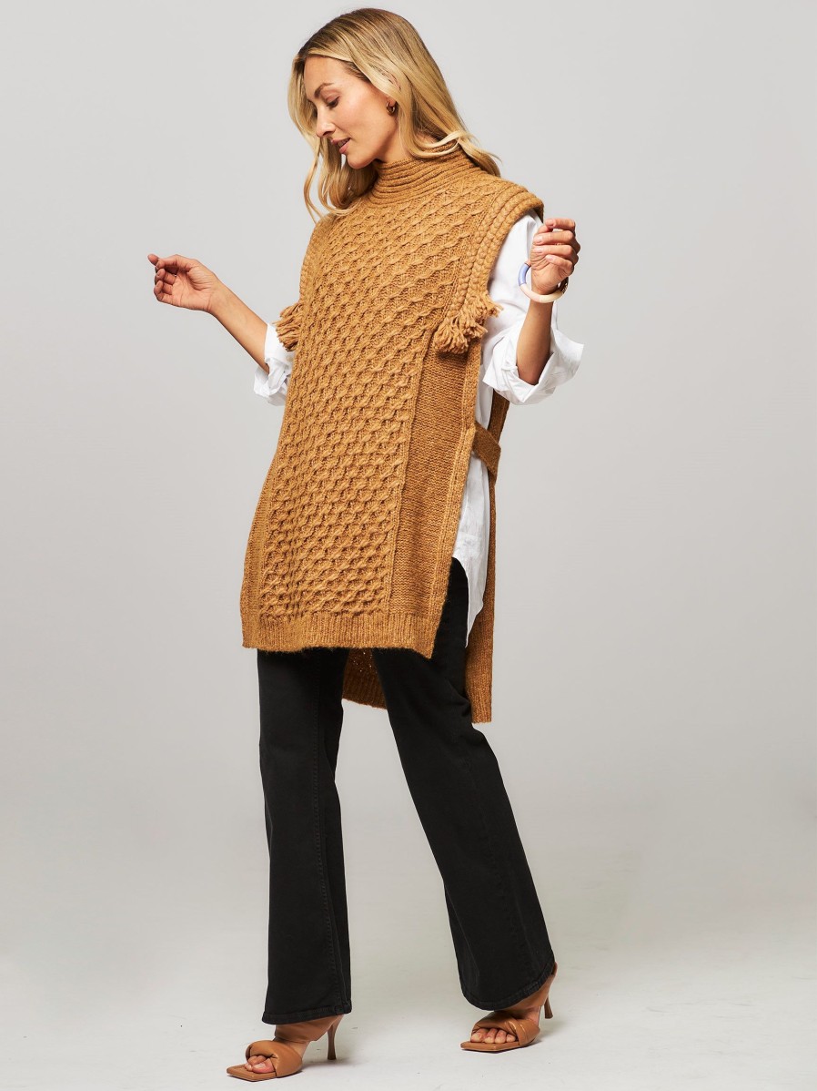 Women Mes Demoiselles Outerwear | Klim, Alpaca Mix Melange Poncho With Pattern Caramel