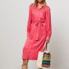 Women POM Amsterdam Dresses And Tunics | Viscose Shiny Button Down Dress Pink