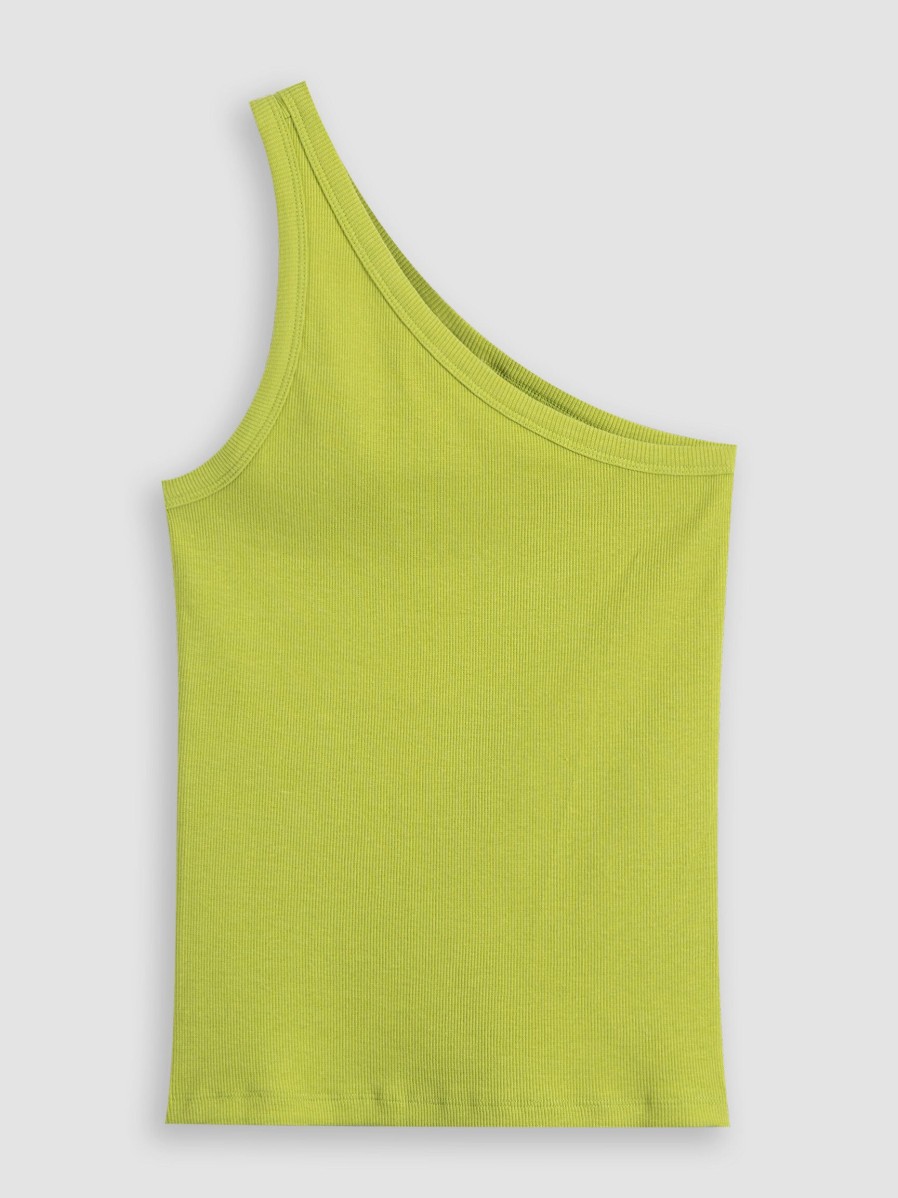 Women Gestuz Tops And Blouses | Drew, Cotton Mix One Shoulder Rib Top Lime Green