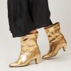 Women Anonymous Copenhagen Boots | Jassi, Leather Metallic Craquele Low Boots Gold Colour