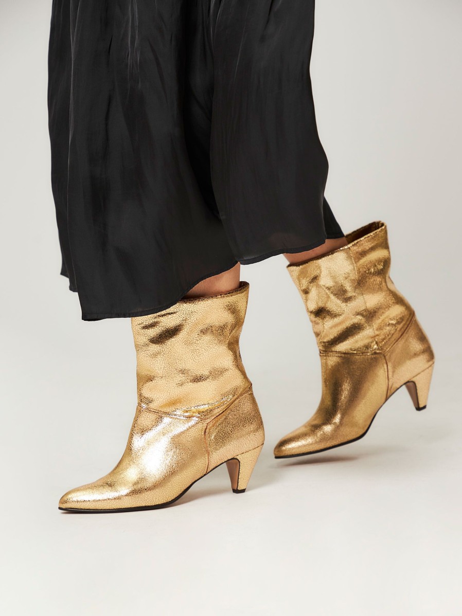 Women Anonymous Copenhagen Boots | Jassi, Leather Metallic Craquele Low Boots Gold Colour