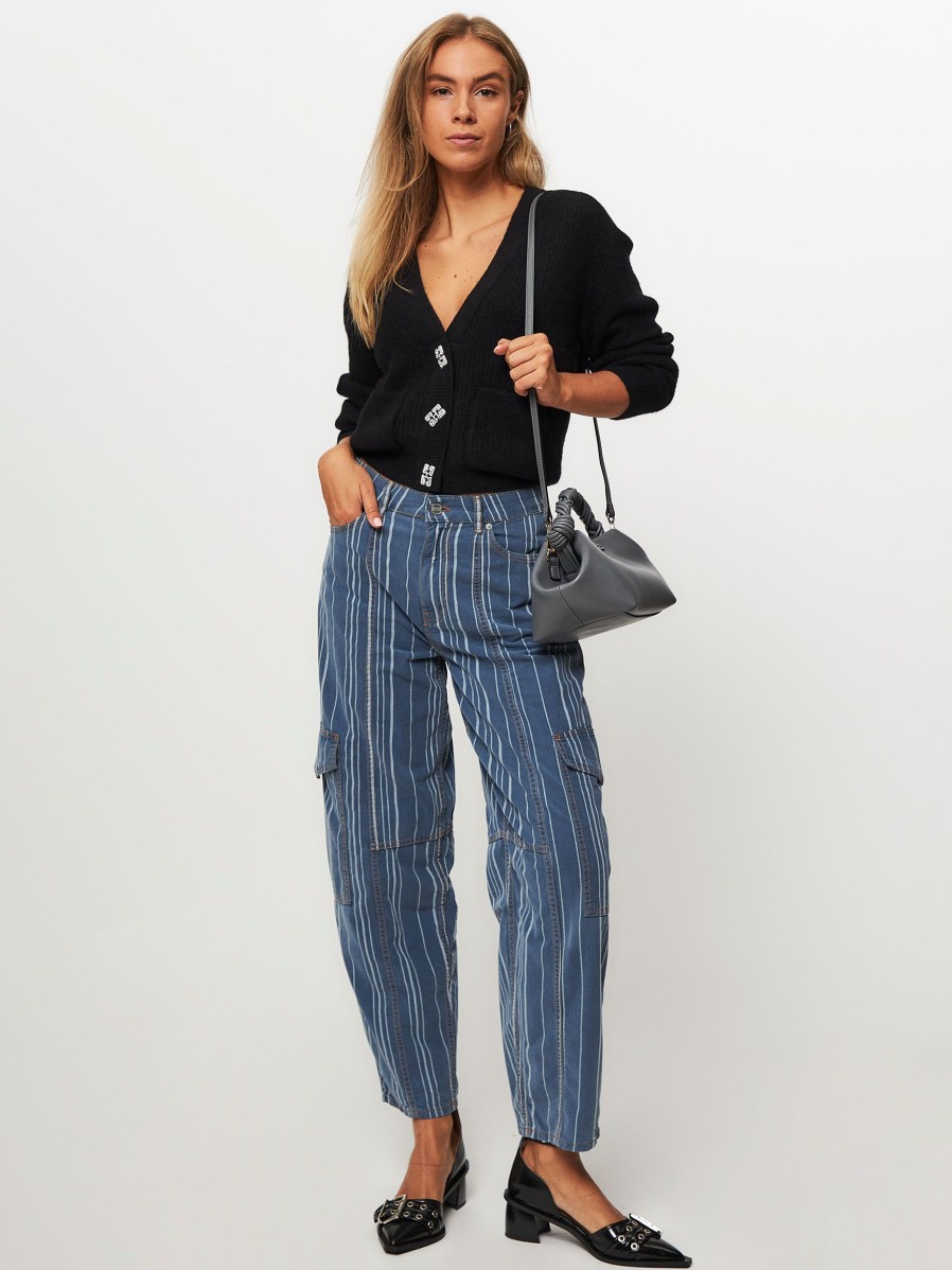 Women Ganni Pants And Jumpsuits | Organic Cotton Cargo Trousers Dark Blue