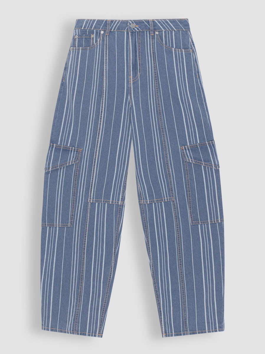 Women Ganni Pants And Jumpsuits | Organic Cotton Cargo Trousers Dark Blue