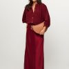 Women Sea Me Happy Skirts | Jude, Woven Shiny Maxi Skirt Dark Red