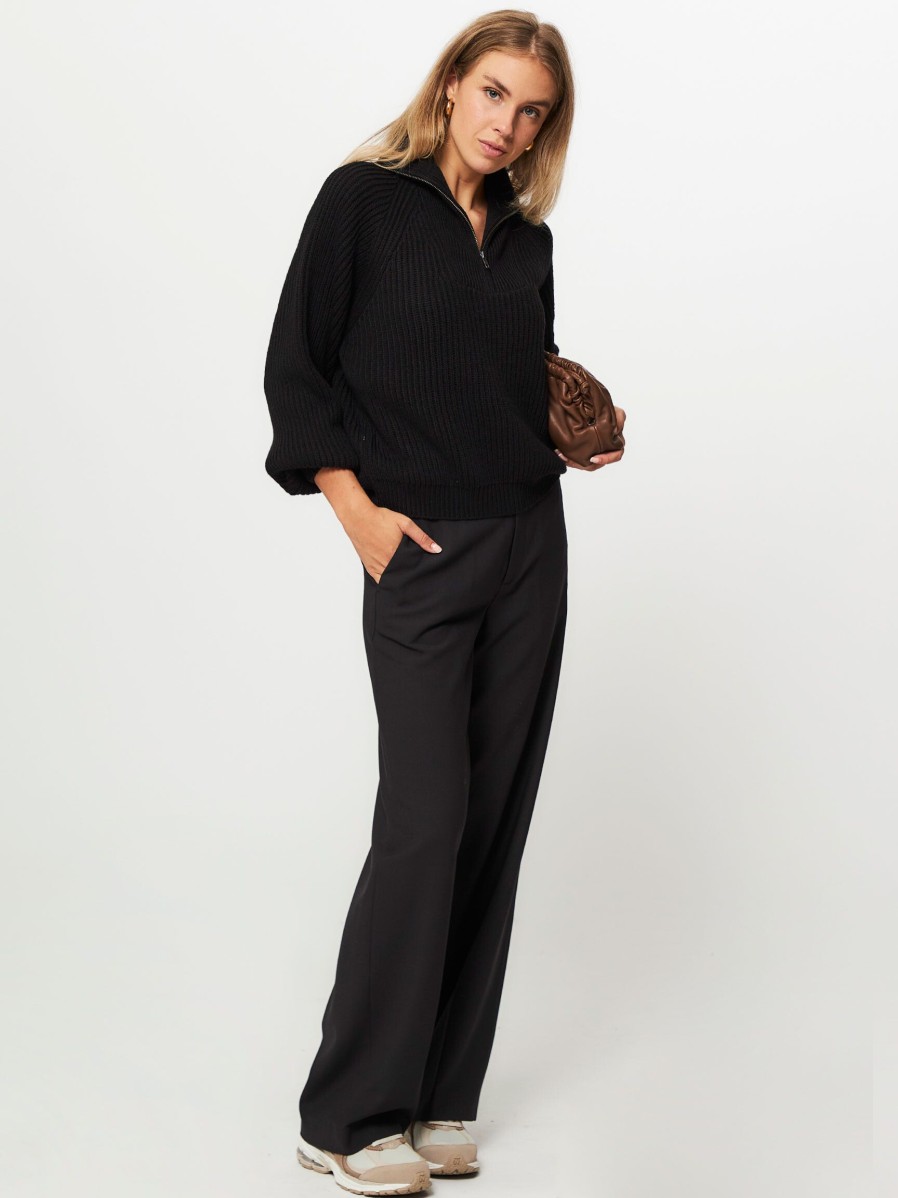 Women Closed Pants And Jumpsuits | Jurdy, Wool Mix Wide Leg Trousers Black