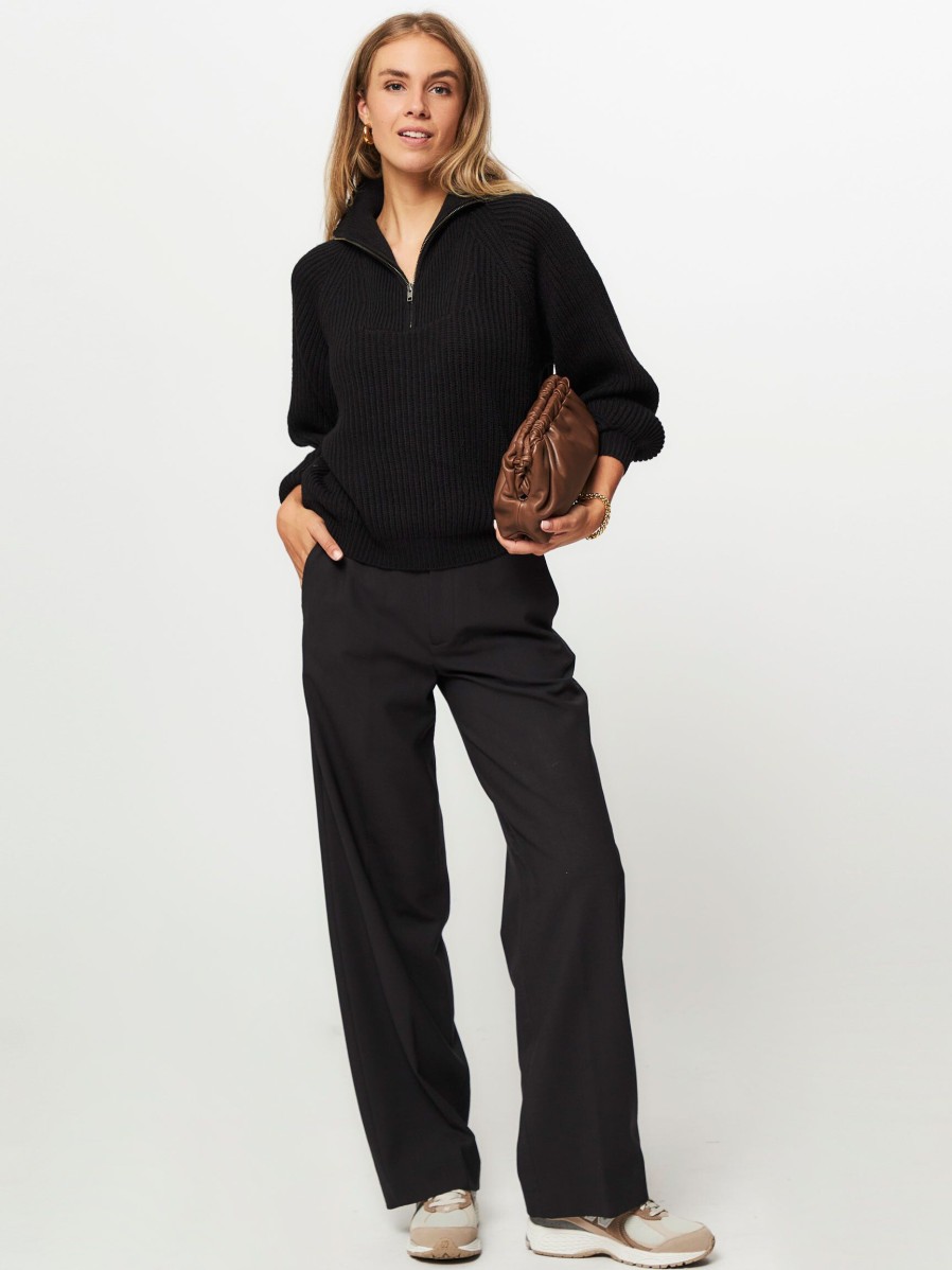 Women Closed Pants And Jumpsuits | Jurdy, Wool Mix Wide Leg Trousers Black