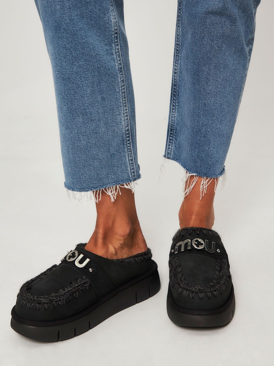 Women Mou Ballet Flats And Loafers | Bounce, Suede Logo Loafers Black