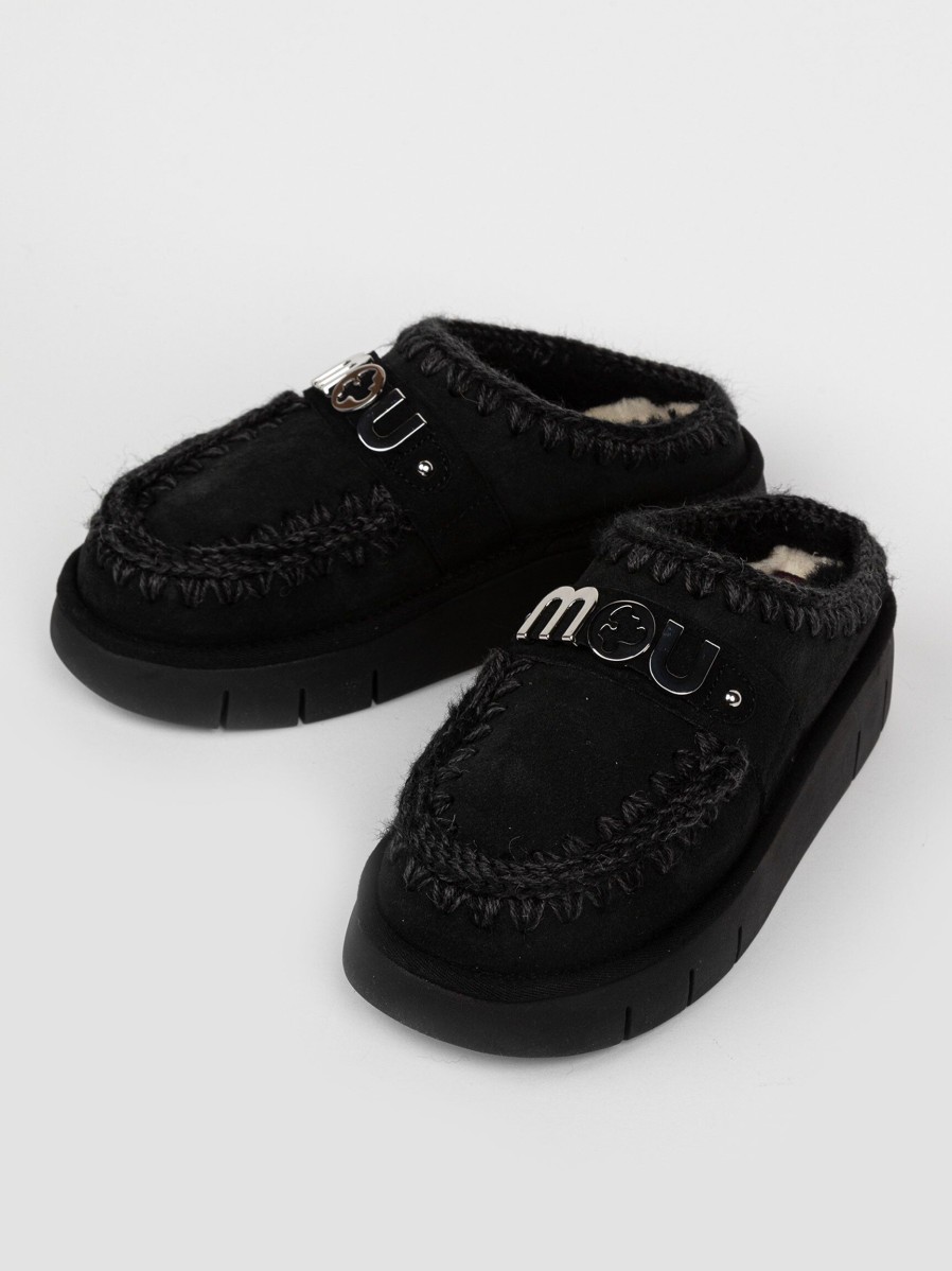 Women Mou Ballet Flats And Loafers | Bounce, Suede Logo Loafers Black