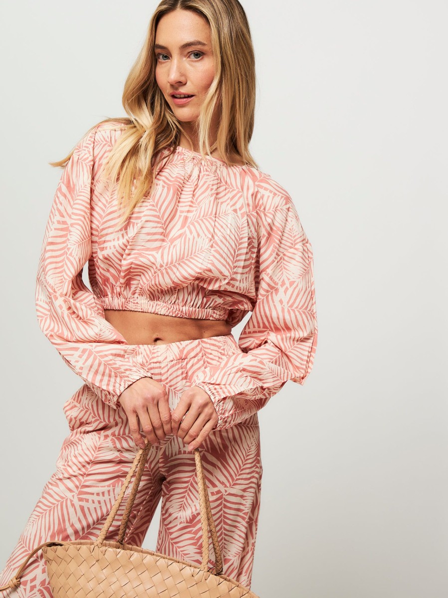 Women Poppy Field Tops And Blouses | Lenny, Cotton Cropped Top With Print Dusty Pink