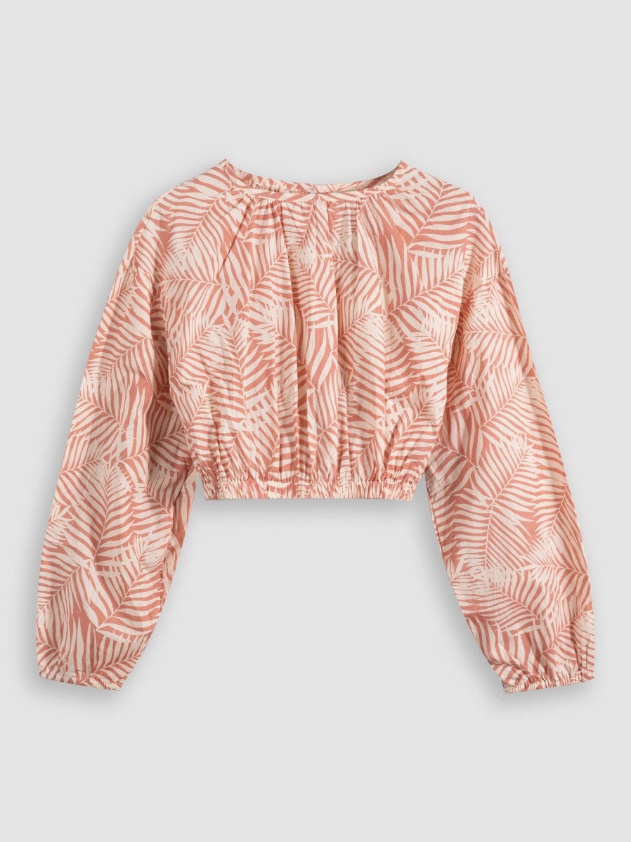 Women Poppy Field Tops And Blouses | Lenny, Cotton Cropped Top With Print Dusty Pink