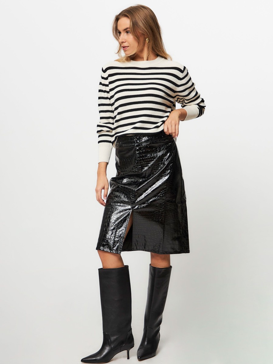 Women Lollys Laundry Skirts | Marikka, Leatherlook Midi Skirt With Croco Relie Black