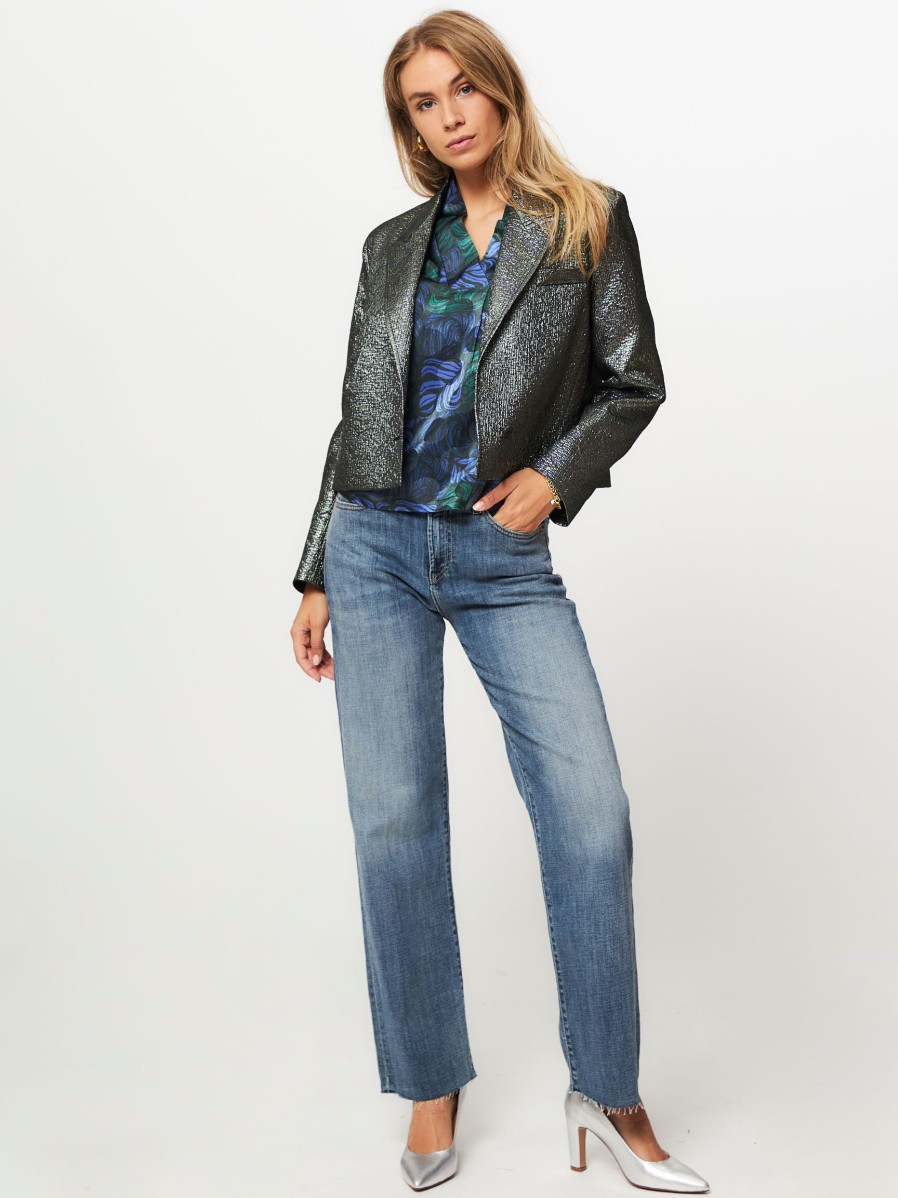 Women Nathalie Vleeschouwer Blazers And Jackets | Collin, Cotton Mix Blazer With Lurex Dark Green