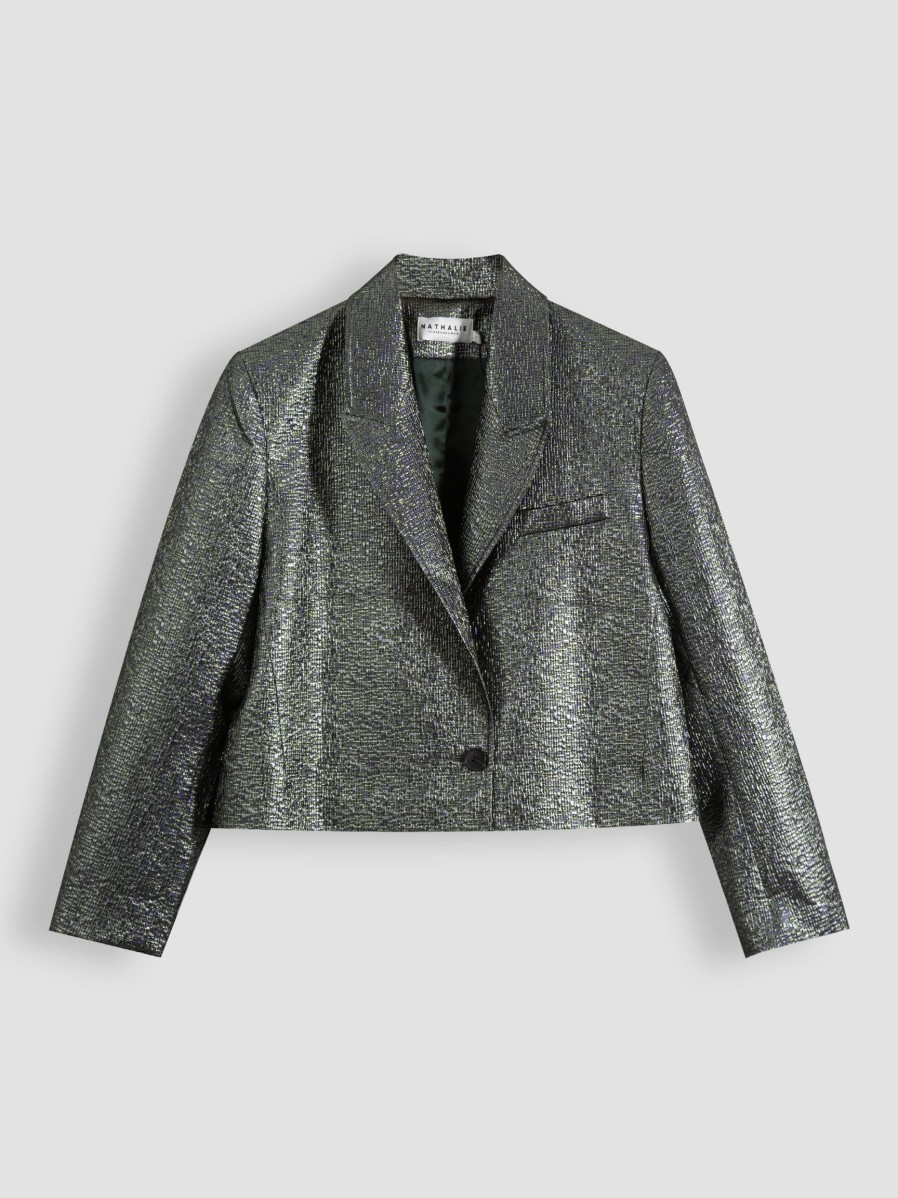 Women Nathalie Vleeschouwer Blazers And Jackets | Collin, Cotton Mix Blazer With Lurex Dark Green