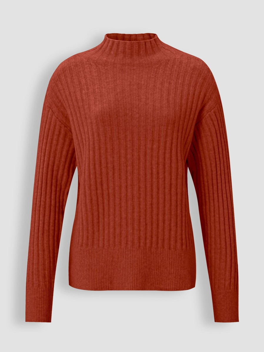 Women Yaya Sweaters And Cardigans | Cotton Mix Melange Rib Jumper Red