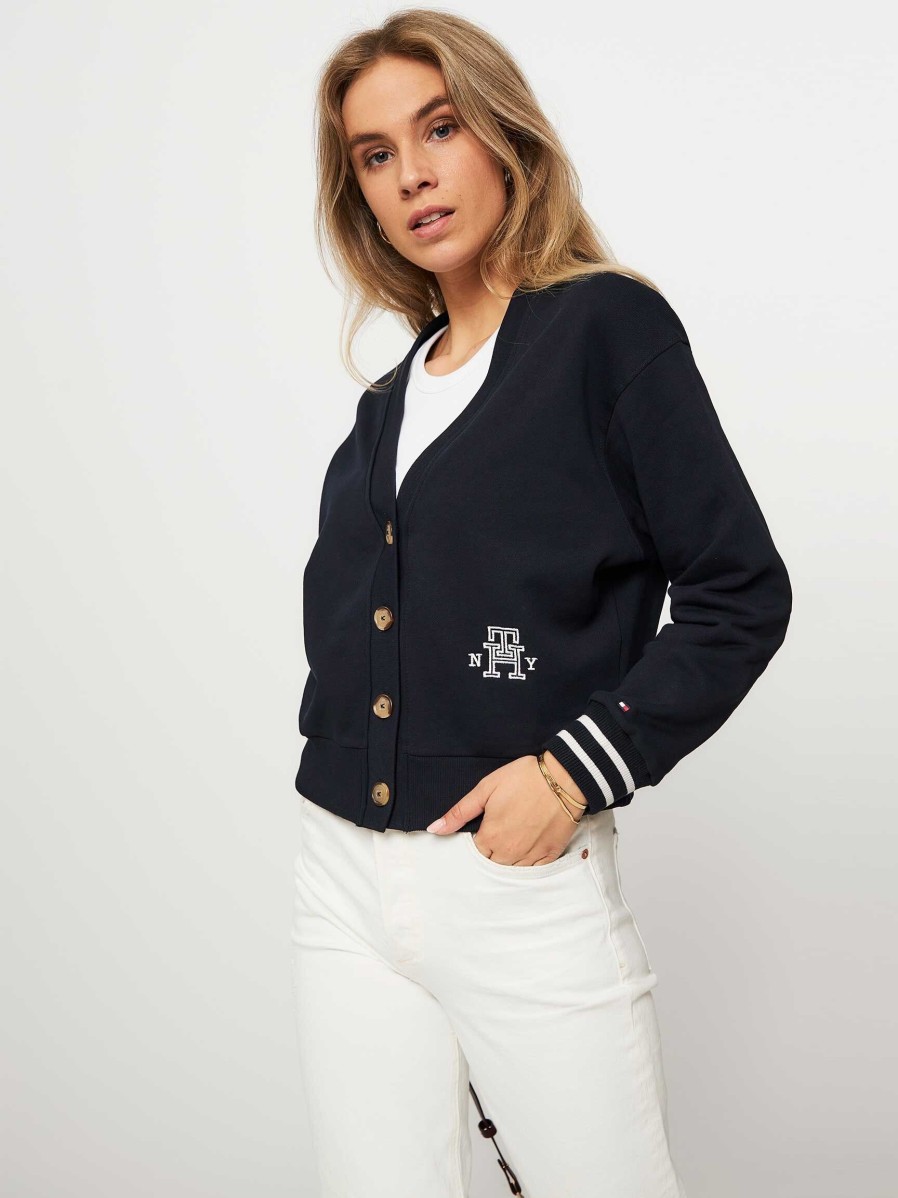 Women Tommy Hilfiger Sweaters And Cardigans | Cotton Logo Cardigan Dark Blue