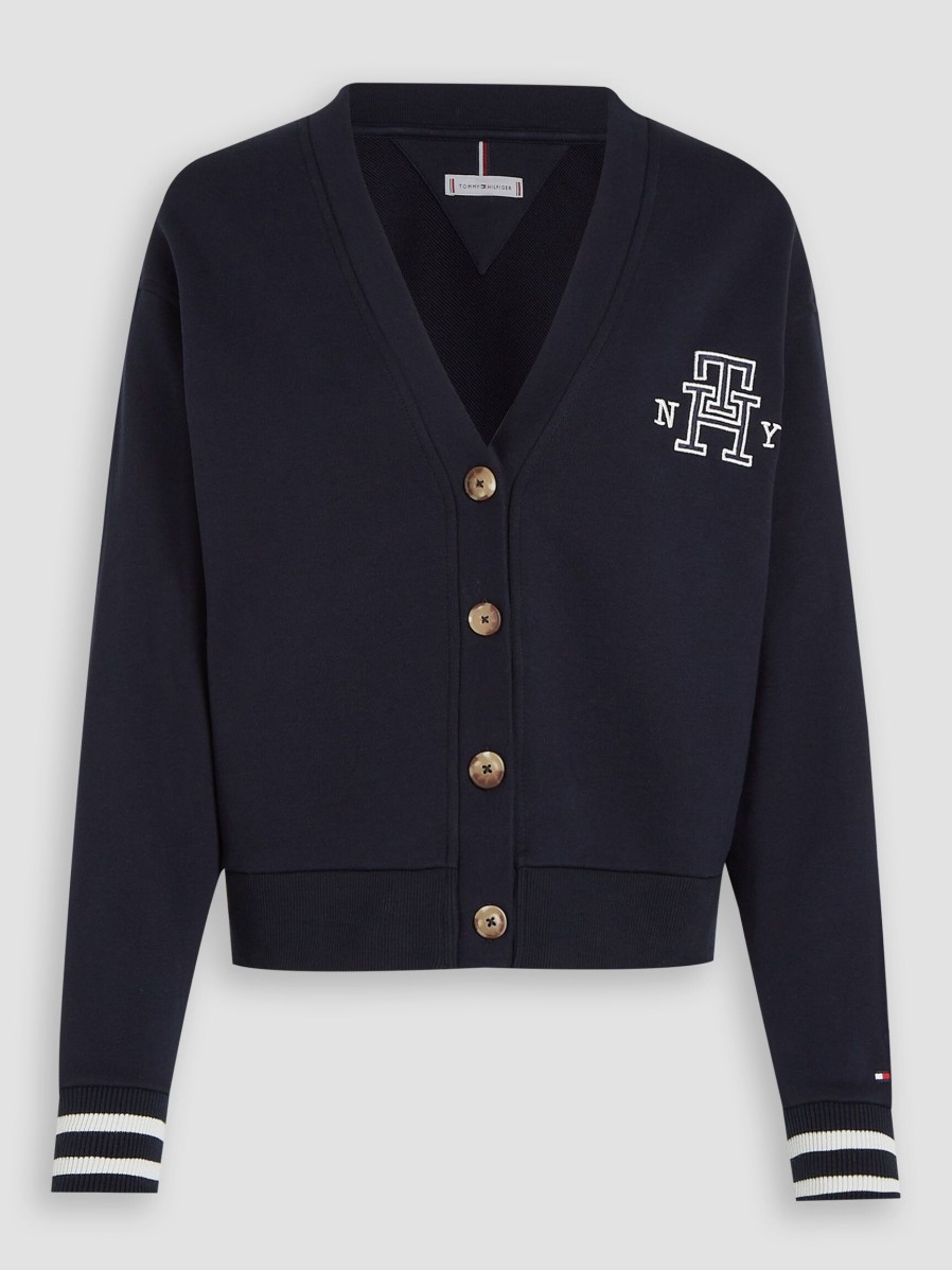 Women Tommy Hilfiger Sweaters And Cardigans | Cotton Logo Cardigan Dark Blue