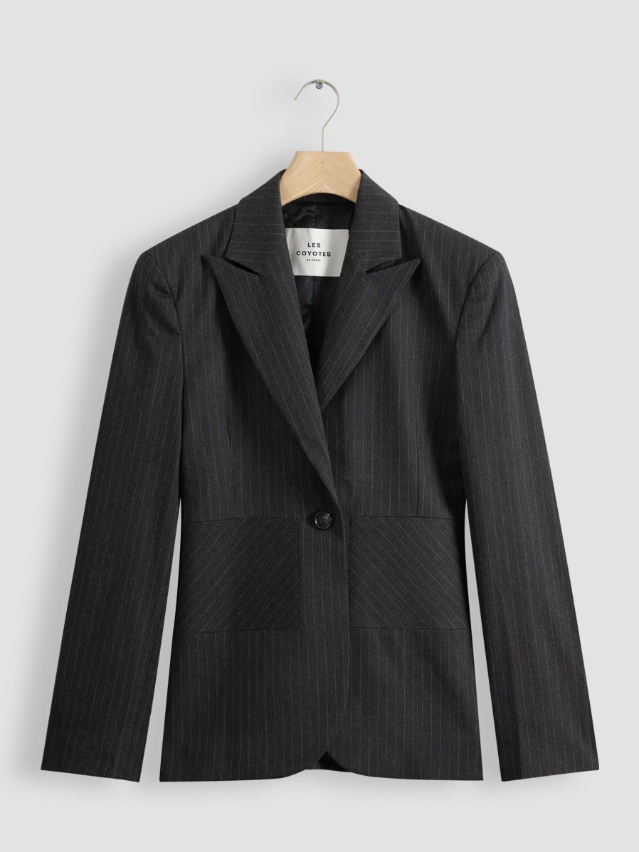 Women Les Coyotes de Paris Blazers And Jackets | Viscose Mix Pinstripe Blazer Dark Grey