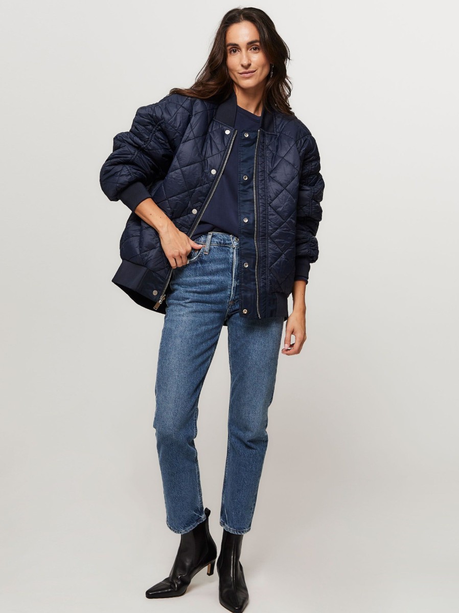 Women My Essential Wardrobe Outerwear | Helga, Padded Reversible Bomber Jacket Dark Blue