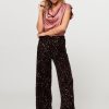 Women Summum Pants And Jumpsuits | Woven Velvet Wide Leg Trousers With Sequins Aubergine