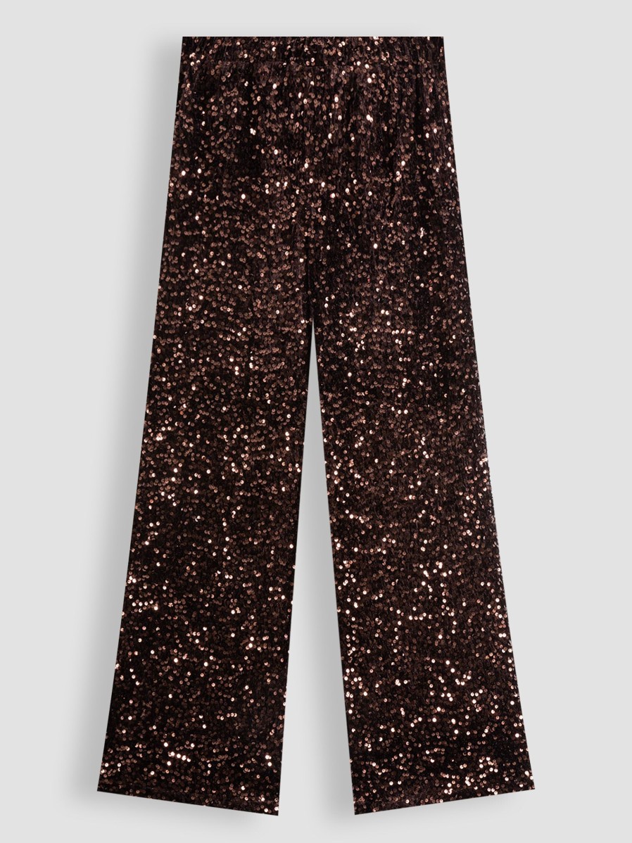 Women Summum Pants And Jumpsuits | Woven Velvet Wide Leg Trousers With Sequins Aubergine