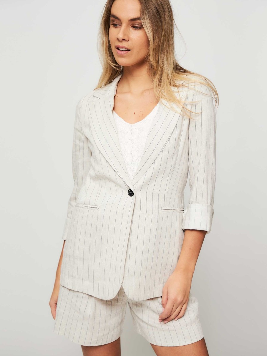 Women Alchemist Blazers And Jackets | Capri, Linen/Viscose Mix Blazer With Pinstripe Sand