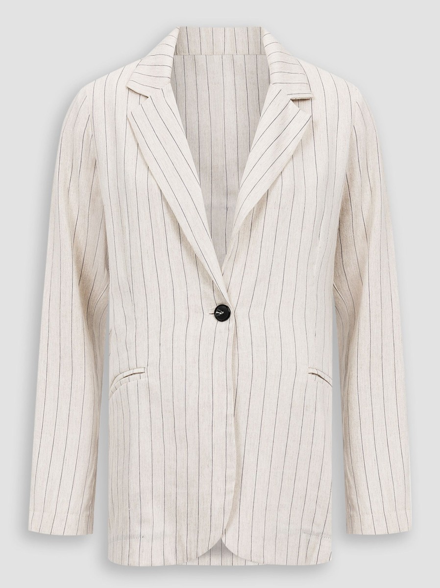 Women Alchemist Blazers And Jackets | Capri, Linen/Viscose Mix Blazer With Pinstripe Sand