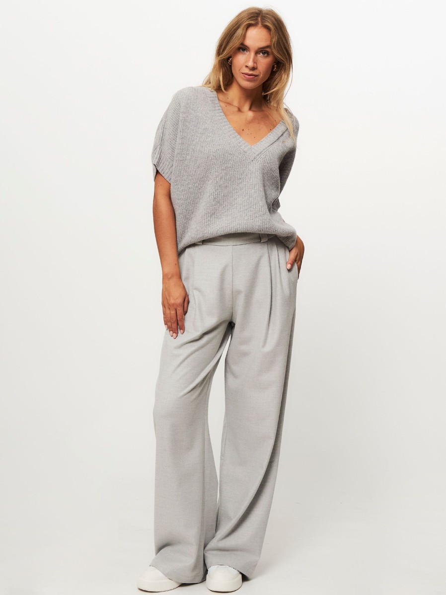 Women Nathalie Vleeschouwer Pants And Jumpsuits | Castor, Viscose Mix Melange Trousers Light Grey