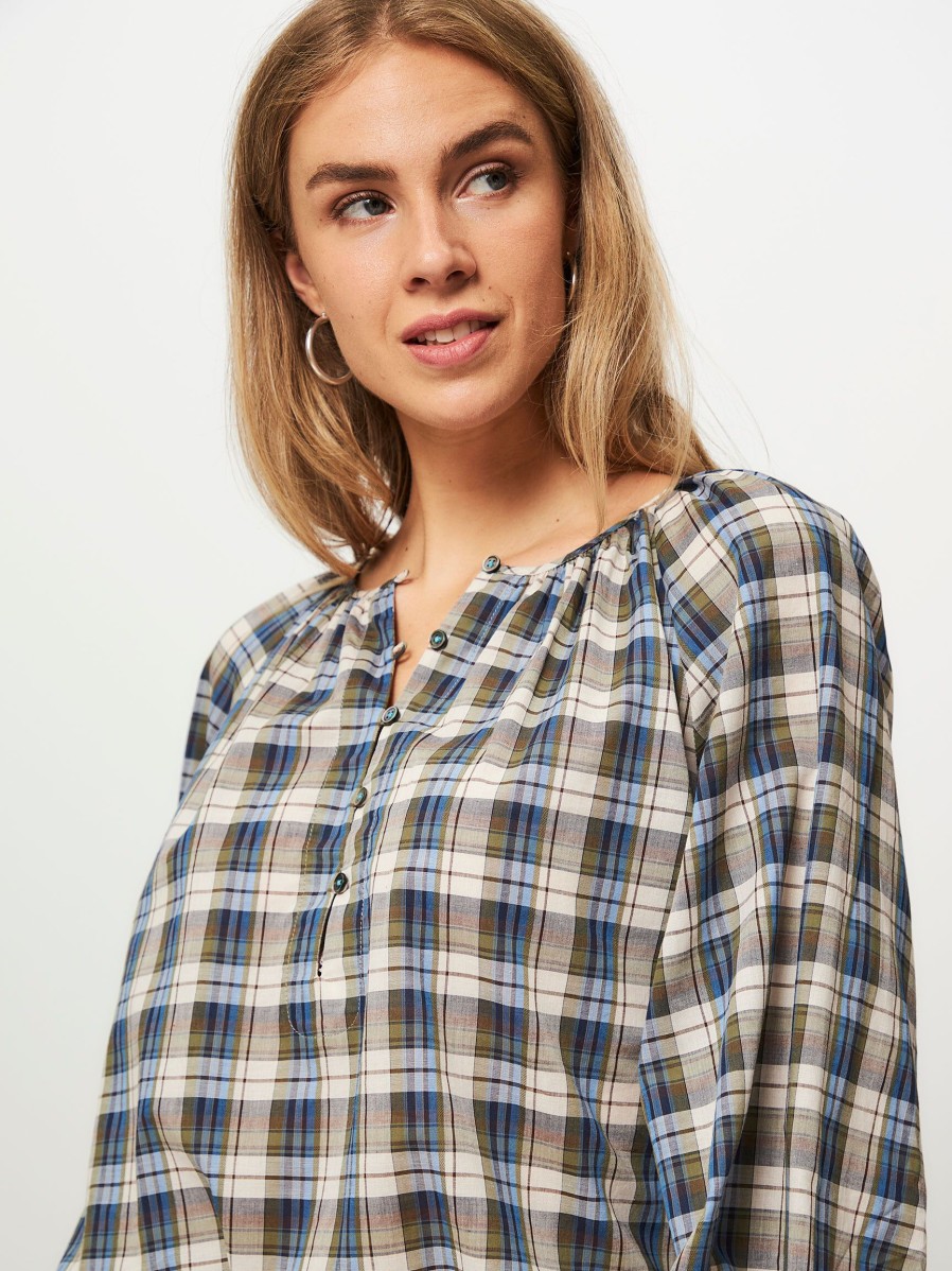 Women Bellerose Tops And Blouses | Haiti, Cotton Top With Checkered Pattern Blue