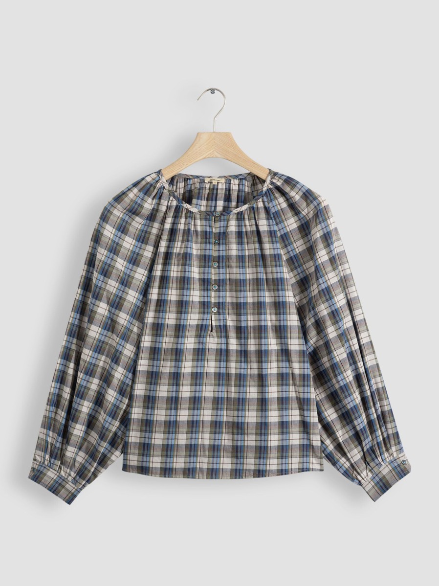 Women Bellerose Tops And Blouses | Haiti, Cotton Top With Checkered Pattern Blue