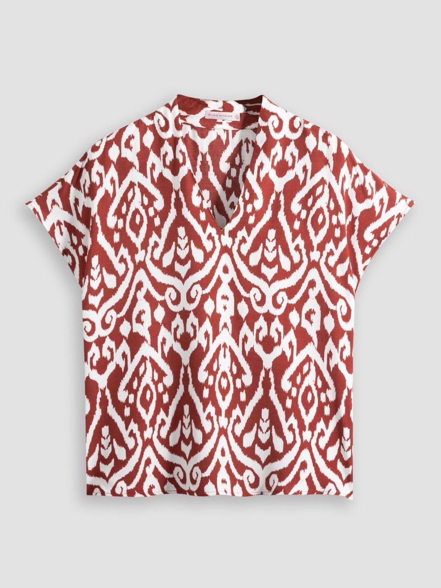 Women Studio Anneloes Tops And Blouses | Senne, Woven Top With Print Terracotta