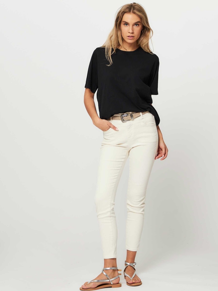 Women Closed Jeans | Skinny Pusher, High Waist Skinny Fit Jeans Cream