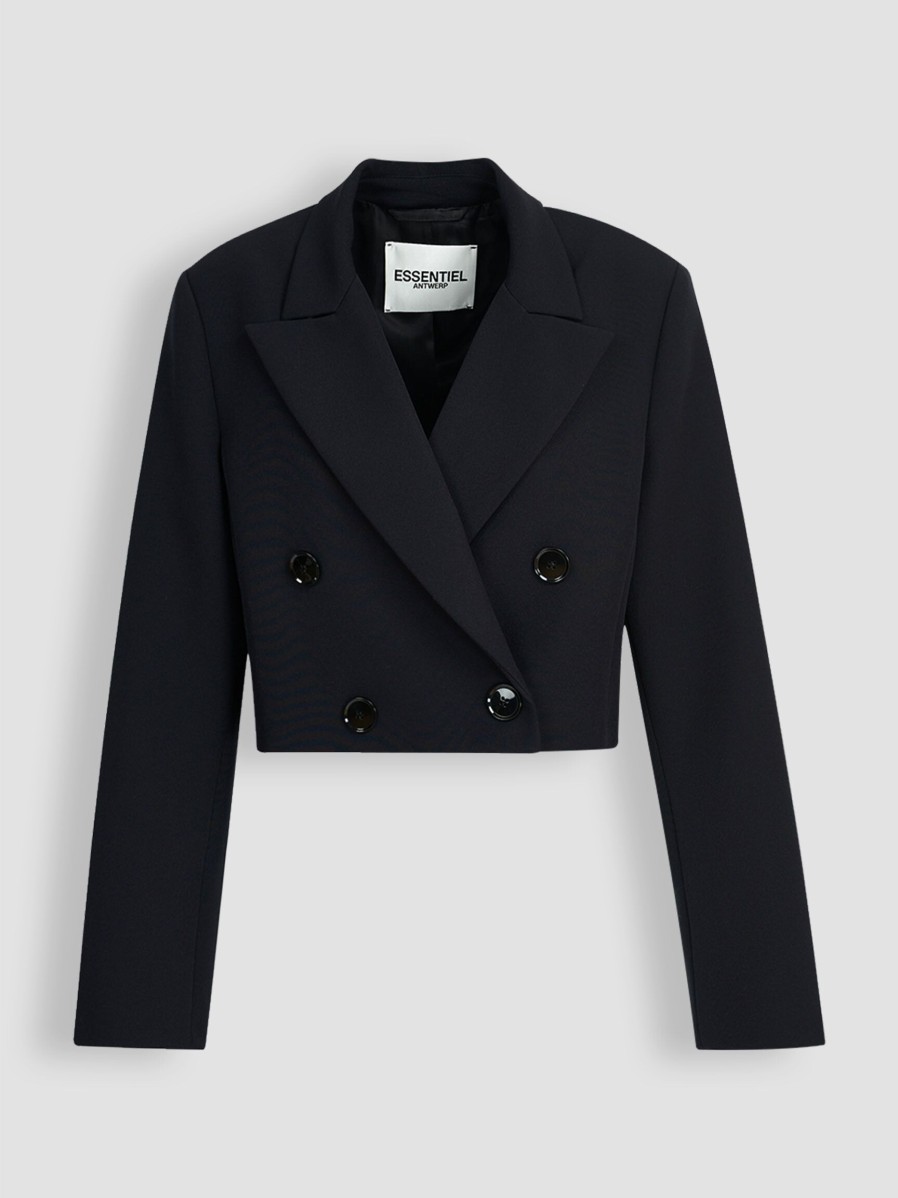 Women Essentiel Antwerp Blazers And Jackets | Emergencia, Woven Cropped Blazer Black