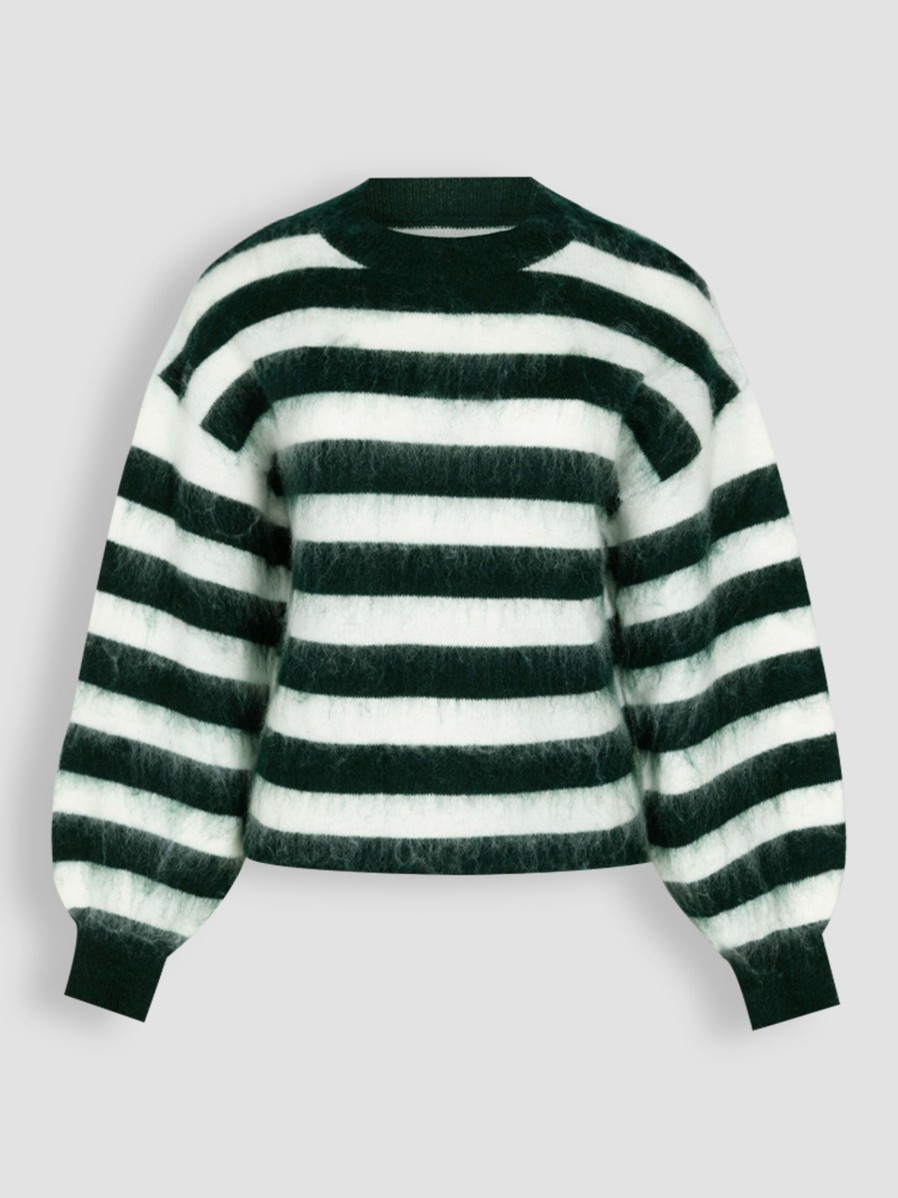 Women Another-Label Sweaters And Cardigans | Becky, Wool Mix Jumper With Striped Pattern Dark Green