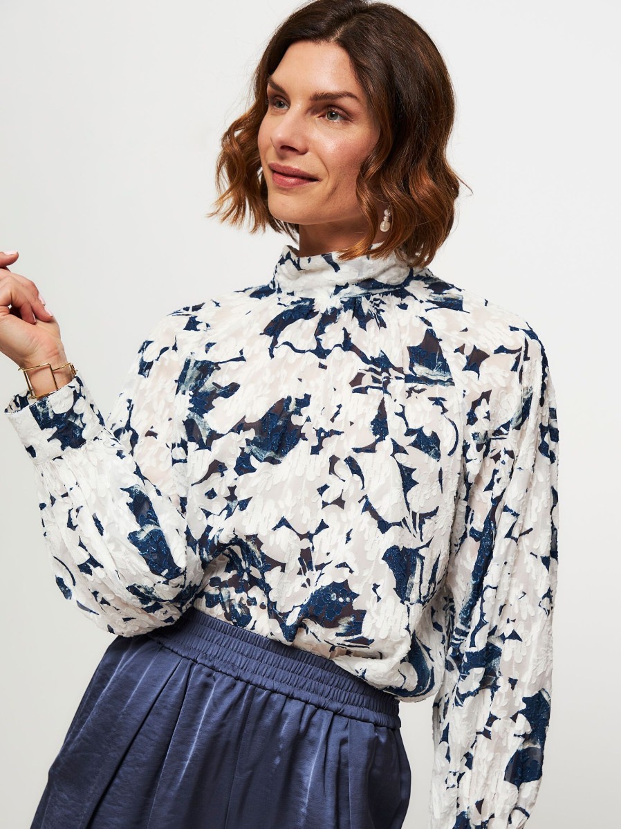 Women Samsoe Samsoe Tops And Blouses | Ebbali, Viscose Mix Top With Pattern Dark Blue