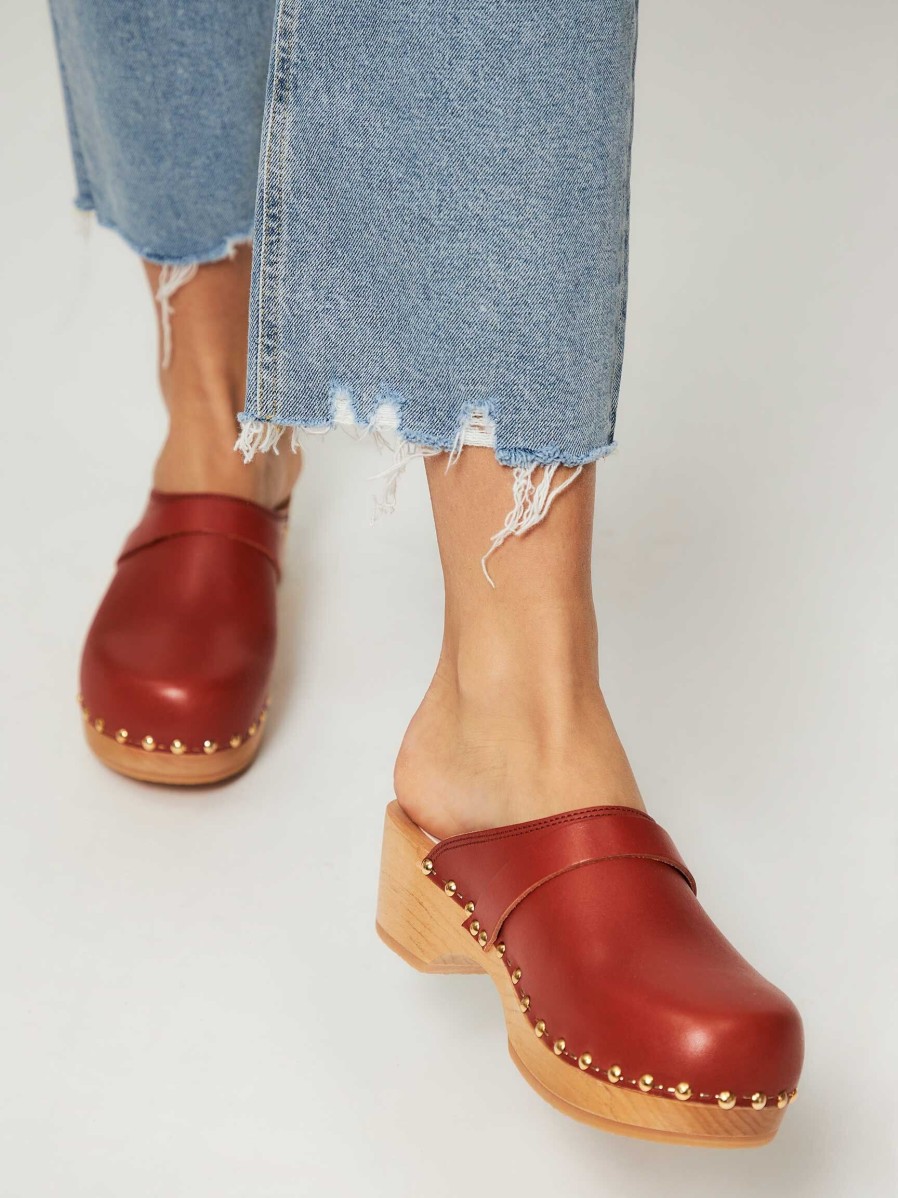 Women Sabot YouYou Sandals | Yren Rock, Leather Mules Stone Red