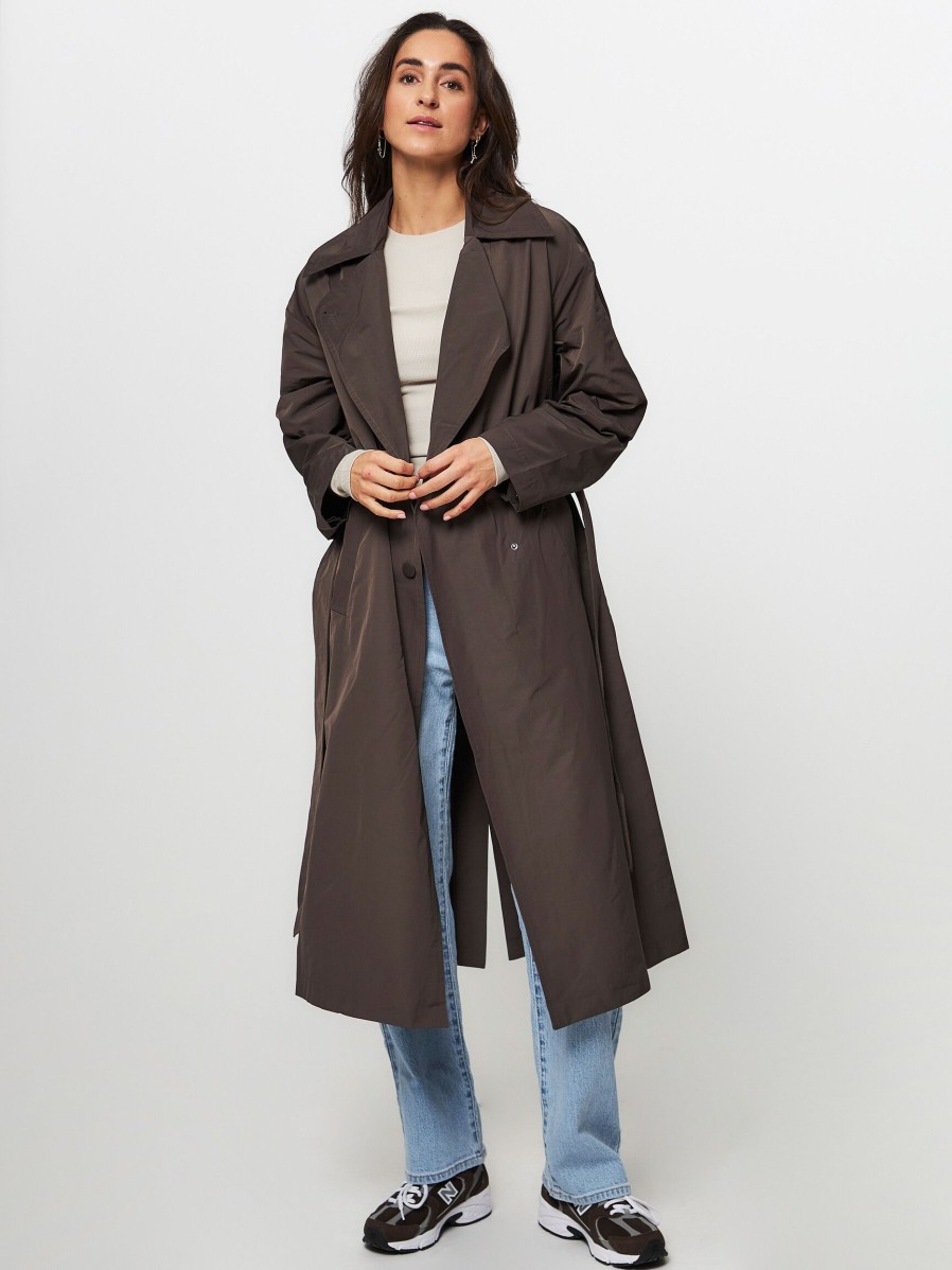 Women Club L’avenir Outerwear | July, Cotton Mix Trenchcoat Browngrey