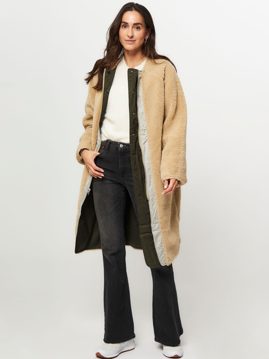 Women Bellerose Outerwear | Hanky, Woven Reversible Teddy Coat Dark Green