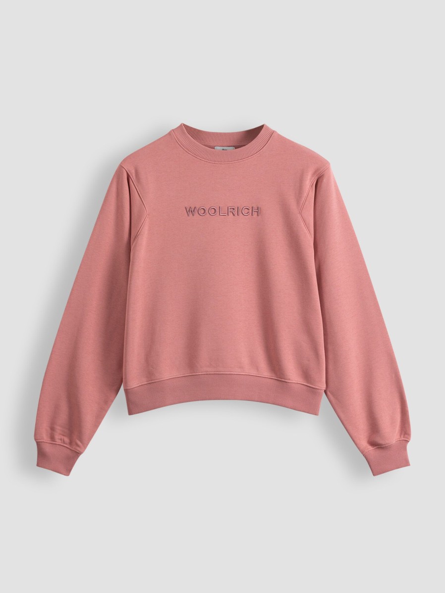 Women Woolrich Sweaters And Cardigans | Cotton Mix Logo Sweater Dusty Pink