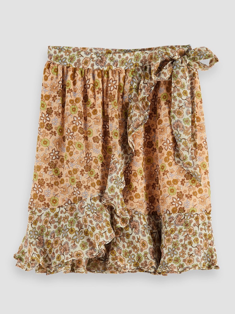 Women Scotch & Soda Women Skirts | Viscose Wrap Over Skirt With Print Salmon