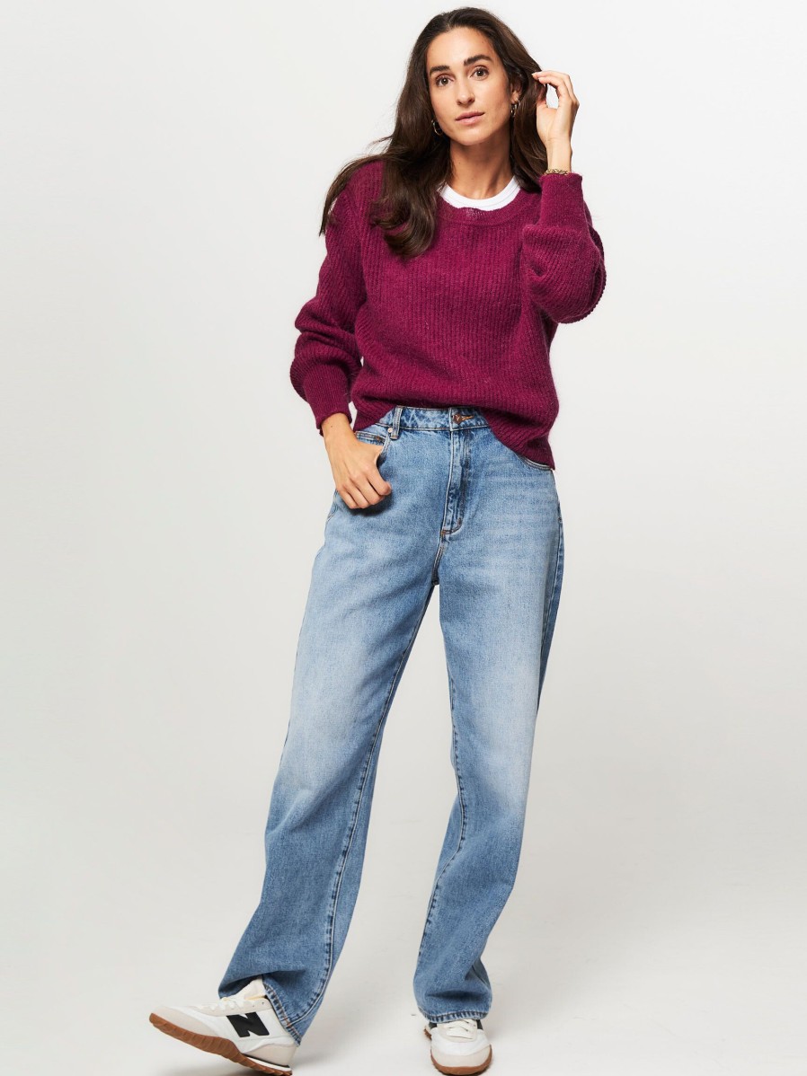 Women Sessun Sweaters And Cardigans | Lotta, Mohair Mix Reversible Jumper Aubergine