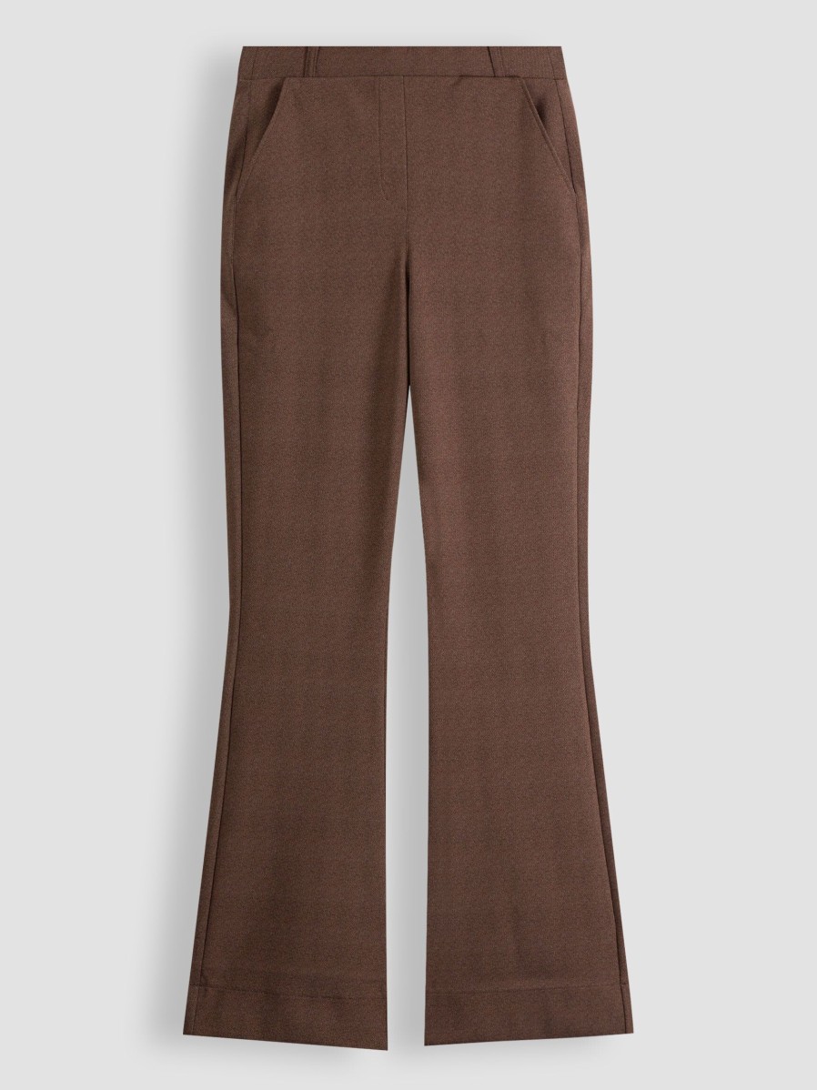 Women Studio Anneloes Pants And Jumpsuits | Bonded Travel Jersey Flared Trousers Brown